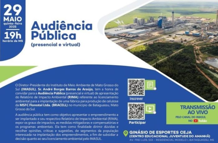 Imasul realiza em 29 de maio audiência pública sobre nova fábrica de celulose em Bataguassu