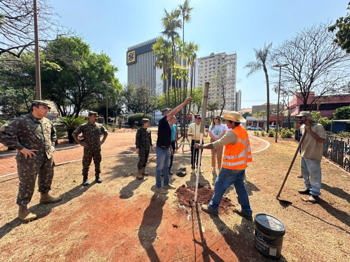 Praça Ary Coelho recebe o plantio de novas árvores e reforça revitalização do centro de Campo Grande
