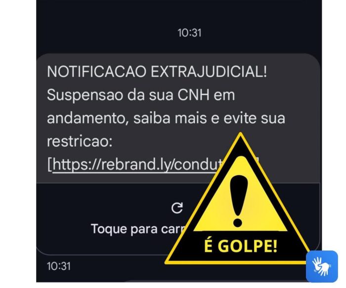SMS com notificação extrajudicial de suspensão de CNH em nome do Detran-MS é golpe